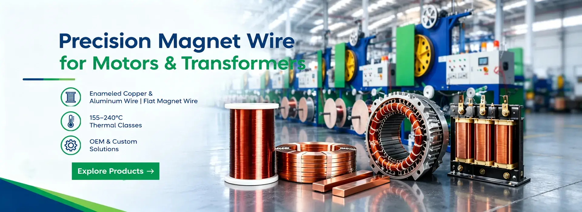 Enameled wire coils for motor and transformer windings